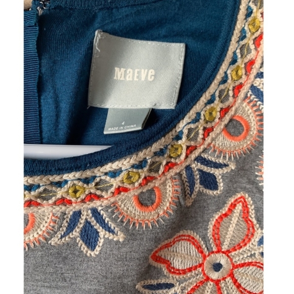 Anthropologie Maeve Grey Embroidered Dress - Picture 4 of 7